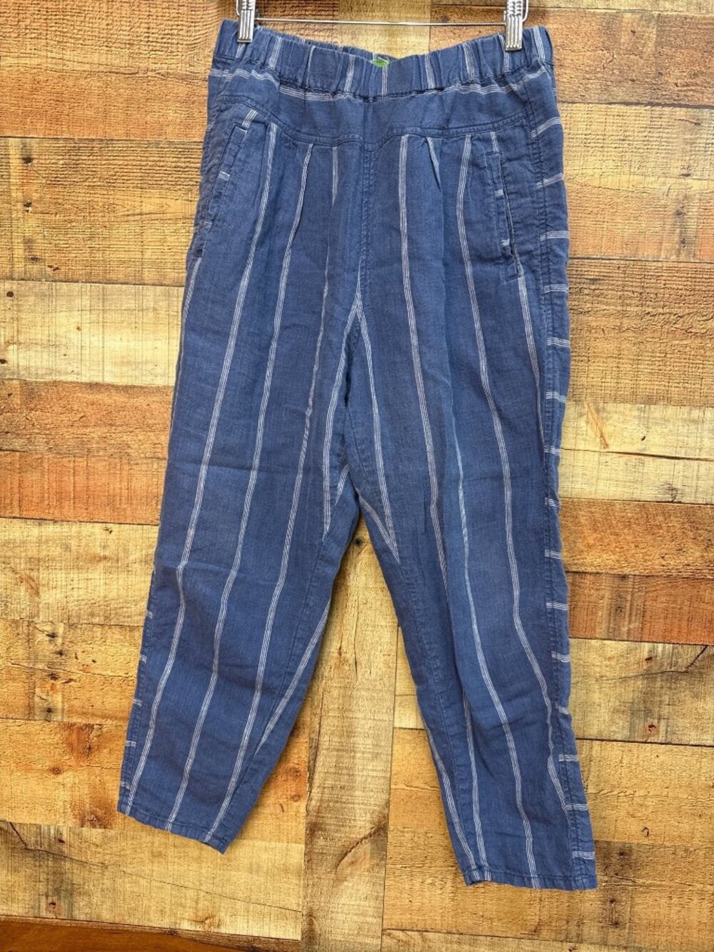 Anthropologie Linen Pants Striped Blue White Pull On Elastic Waist Pockets S - Picture 2 of 7